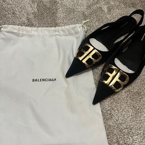 Balenciaga BLK VELOUR GOLD BB HARDWARE DTL FLAT- size 9